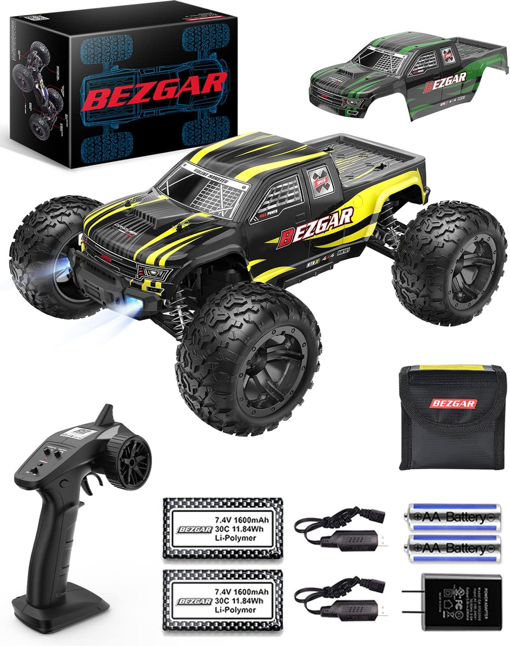 Remote Control Truck 4WD Waterproof RC Car with 2 Rechargeable Batteries H630