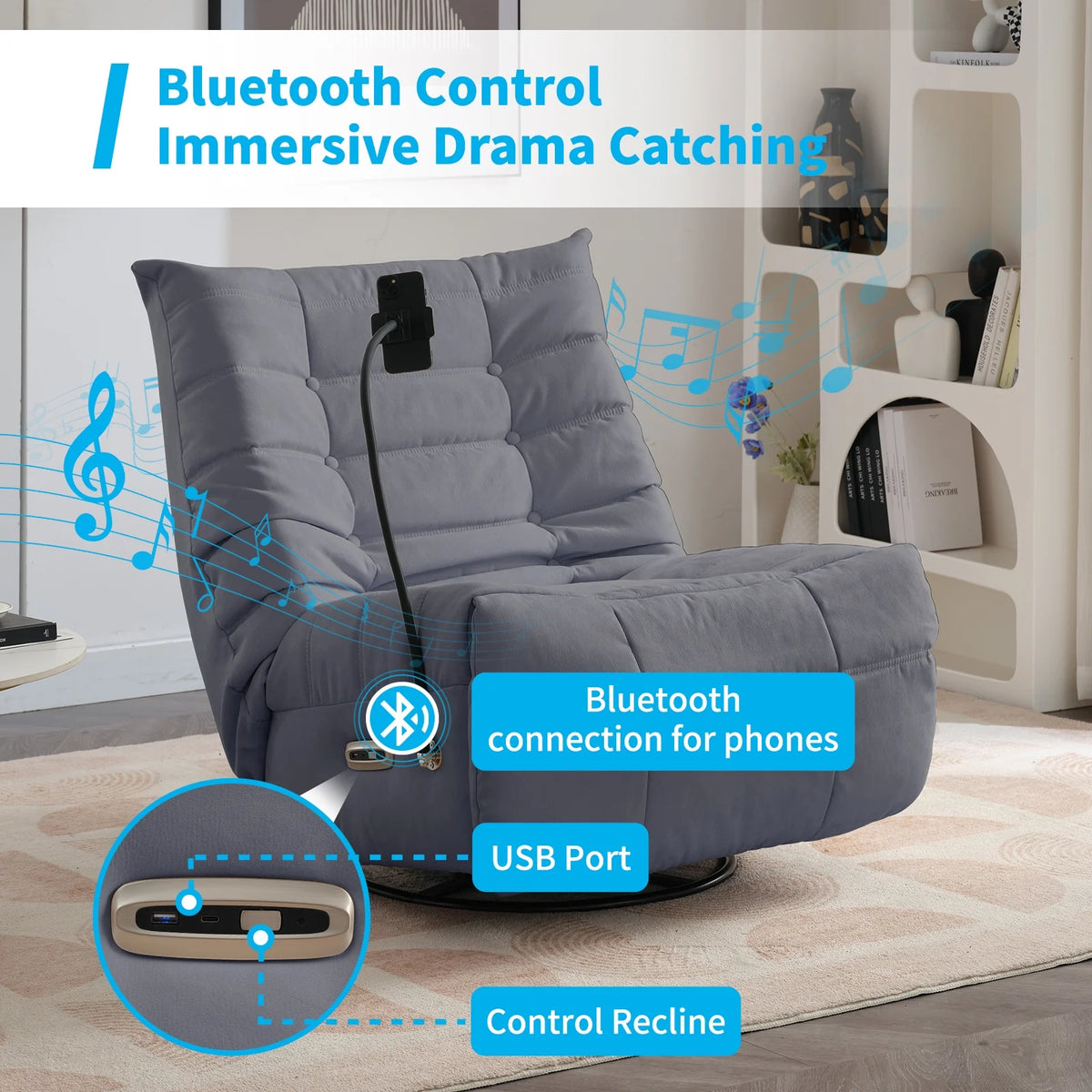 Oversized Swivel Recliner Chair with Voice Control H47462
