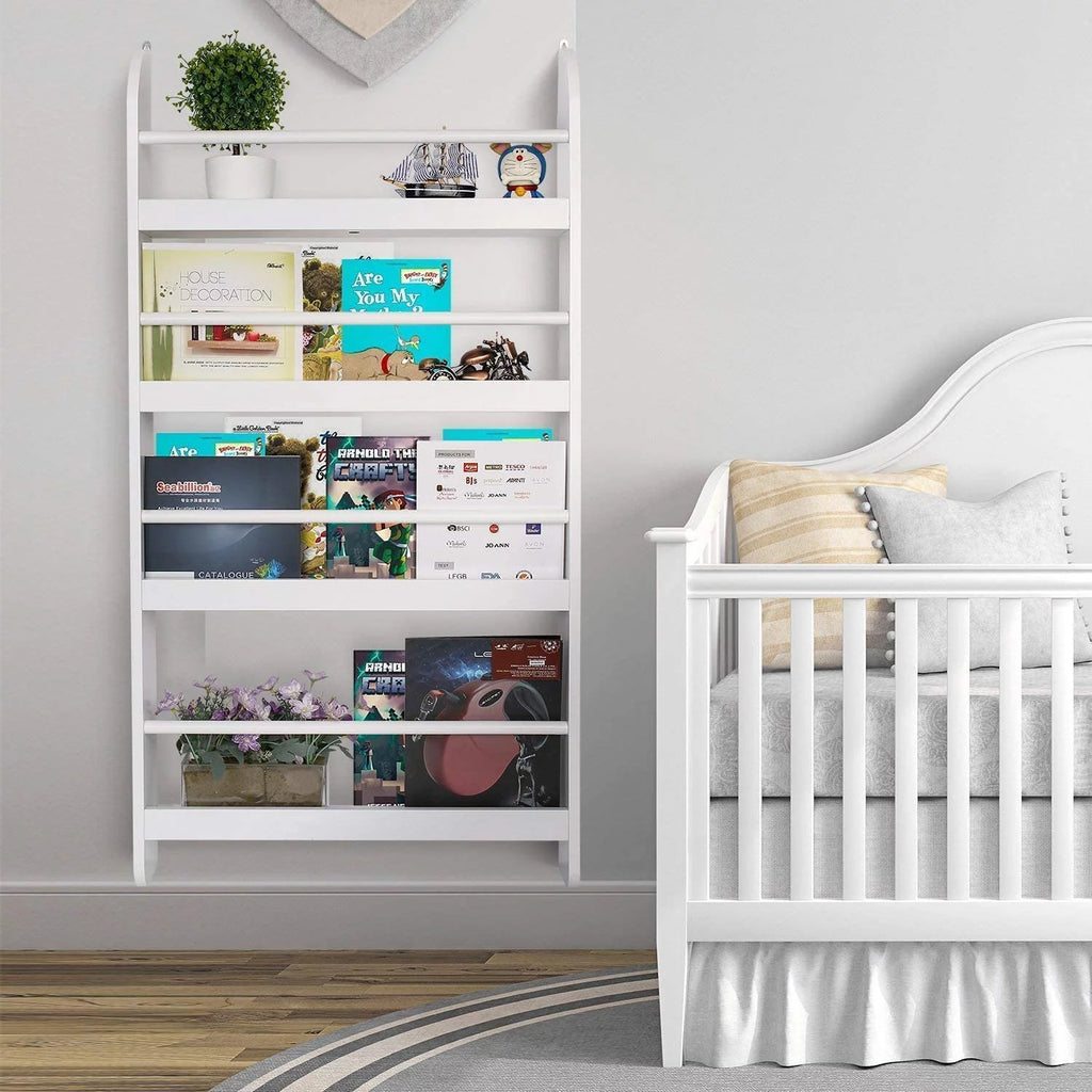 4-Tier White Wall Mounted Bookshelf Storage Rack Q9397