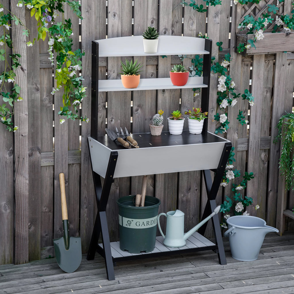 Wood Potting Bench Table with Storage Box H7753