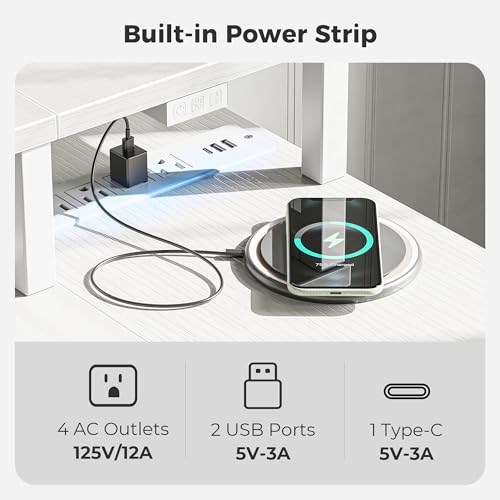 47 inch Reversible L Shaped Desk with LED Lights & Power Outlets Z696579