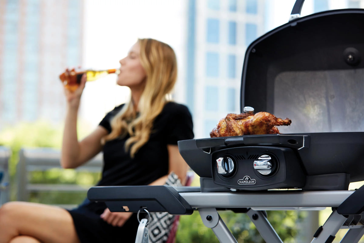 Portable Propane Gas Grill with Scissor Cart, Black N137042