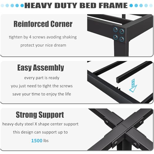 Full Size Black Metal Bed Frame with Headboard X929619