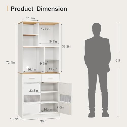 White 72'' Tall Kitchen Pantry Cabinet with Microwave Stand A48270
