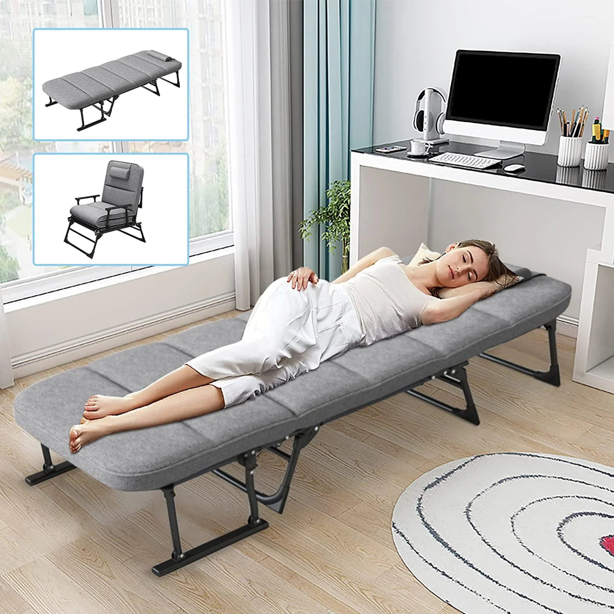 3 in 1 Folding Camping Cot Bed with Mattress & Pillow R7769