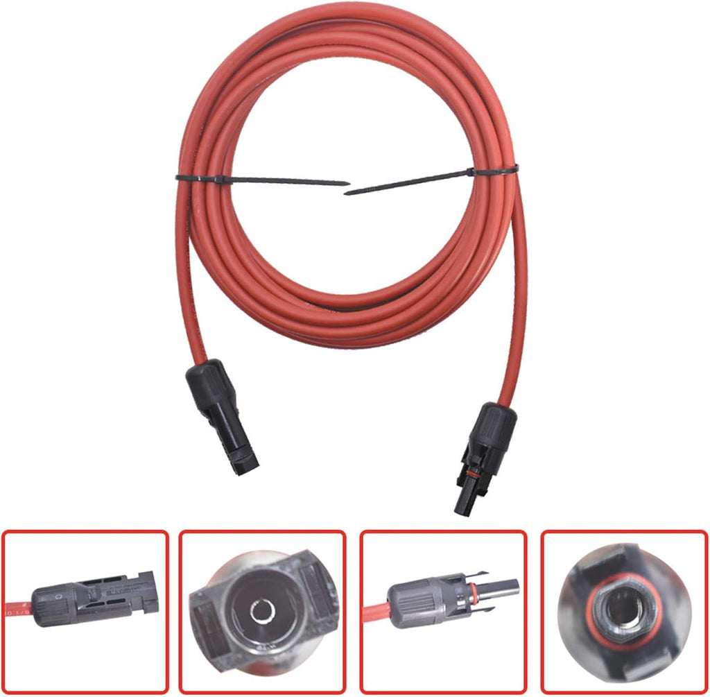 15FT 10AWG Black + Red 10 Gauge Solar Panel Extension Cable with Female and Male Connector, Pack of 2 P320031