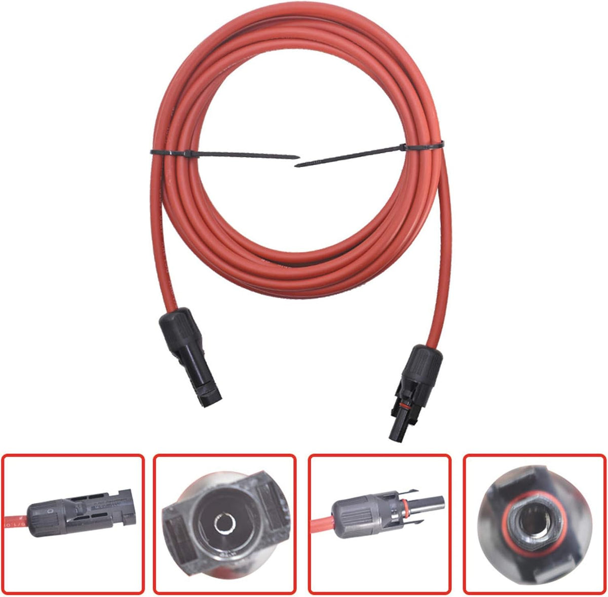 15FT 10AWG Black + Red 10 Gauge Solar Panel Extension Cable with Female and Male Connector, Pack of 2 P320031