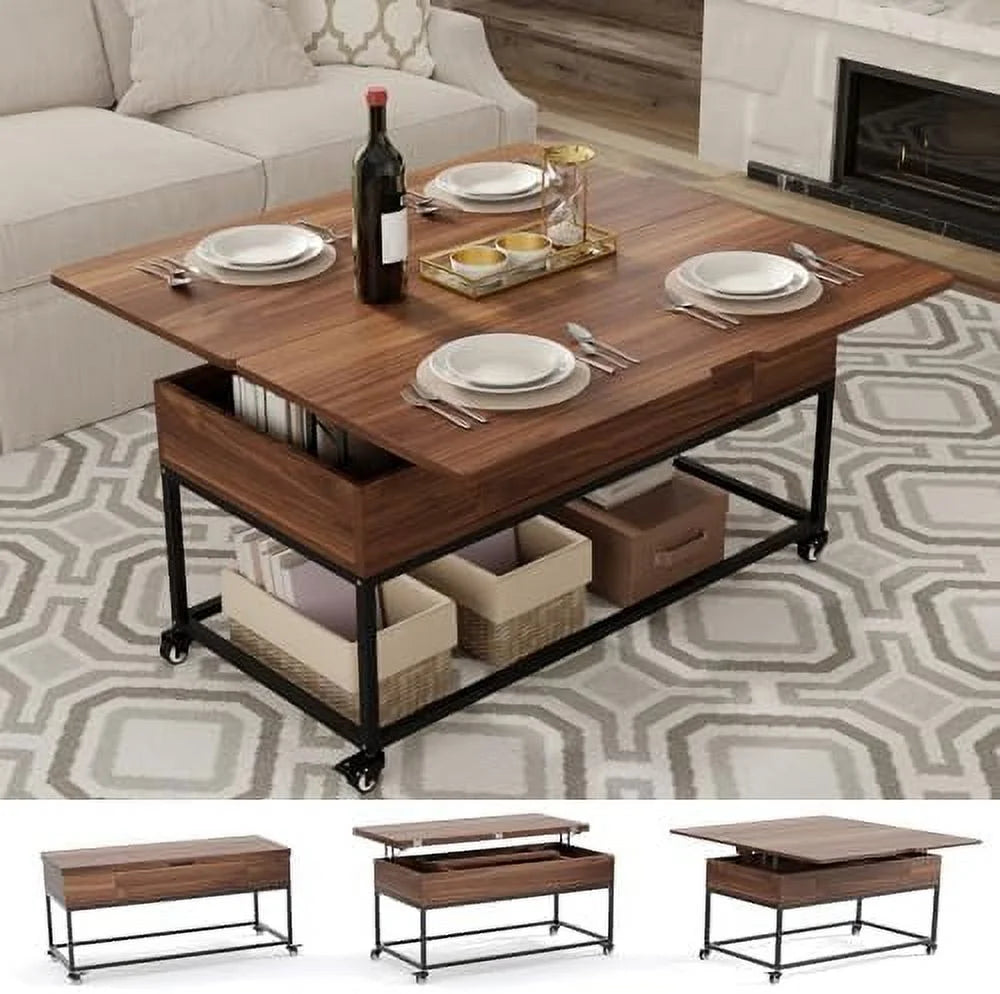 Lift Top Folding Coffee Table with Drawer Metal Frame D623