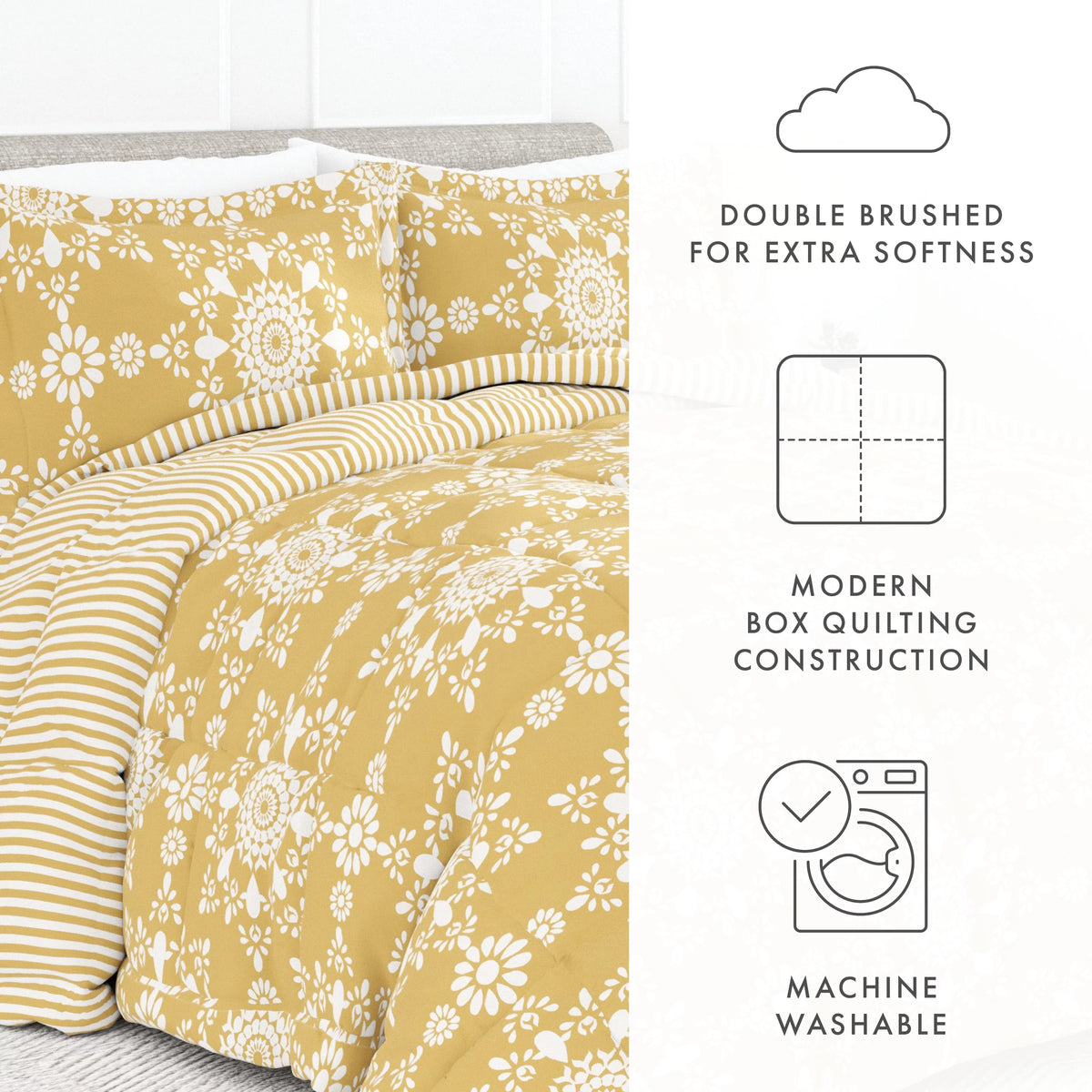 3-Piece Yellow Daisy Reversible Comforter Set D50812