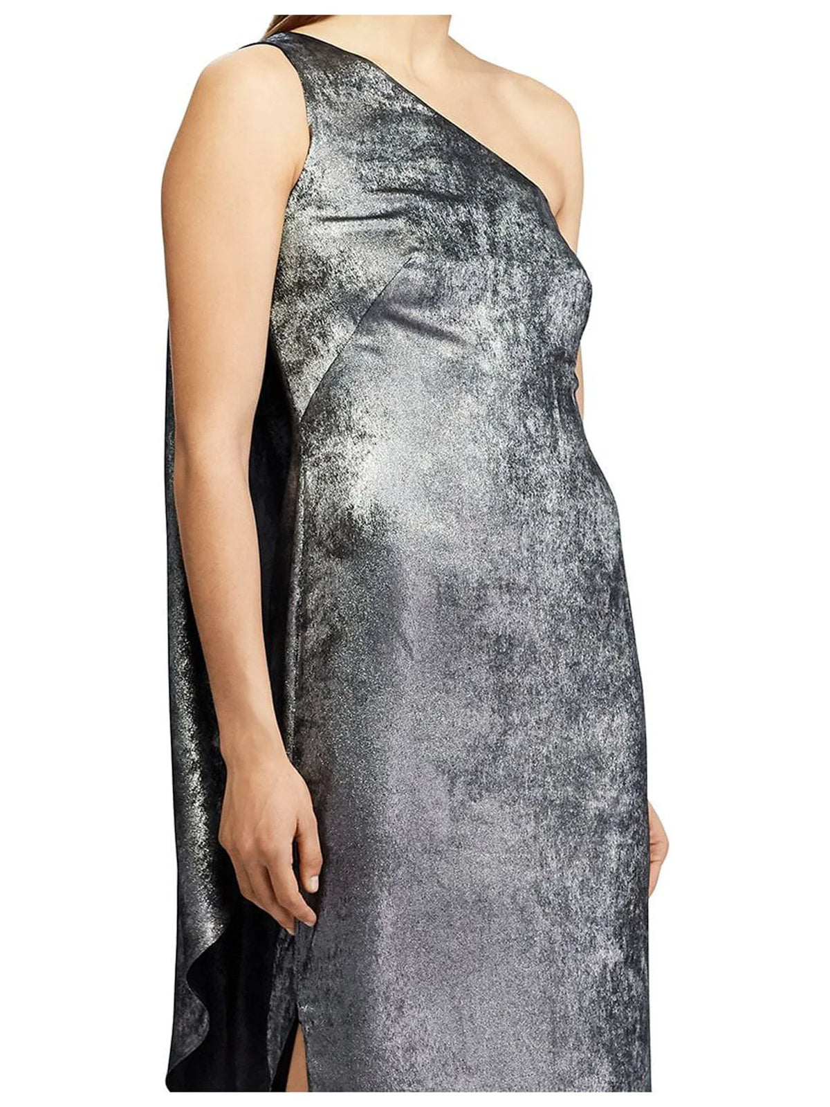 Silver Sleeveless Asymmetrical Neckline Maxi Sheath Dress E765735