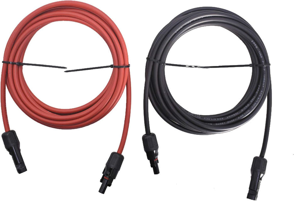 15FT 10AWG Black + Red 10 Gauge Solar Panel Extension Cable with Female and Male Connector, Pack of 2 P320031