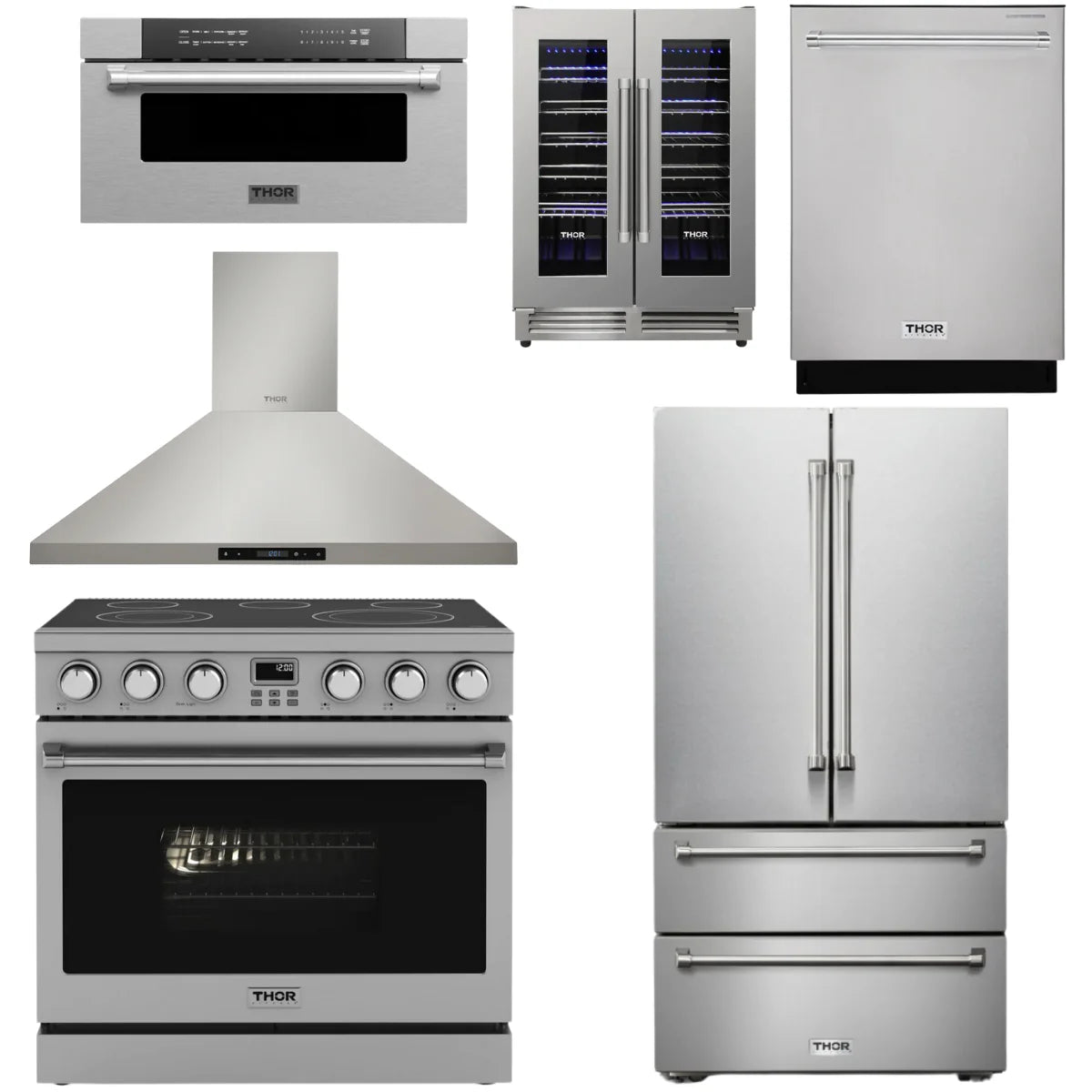 36 Electric Range, Range Hood, Refrigerator, Dishwasher, Microwave and Wine Cooler D590808
