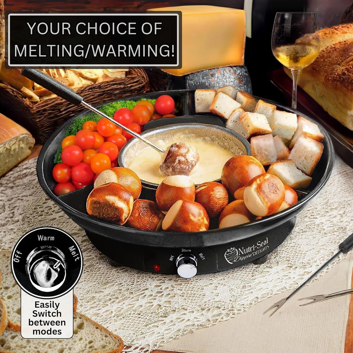 Electric Fondue Pot Set with 4 Roasting Forks Q63858