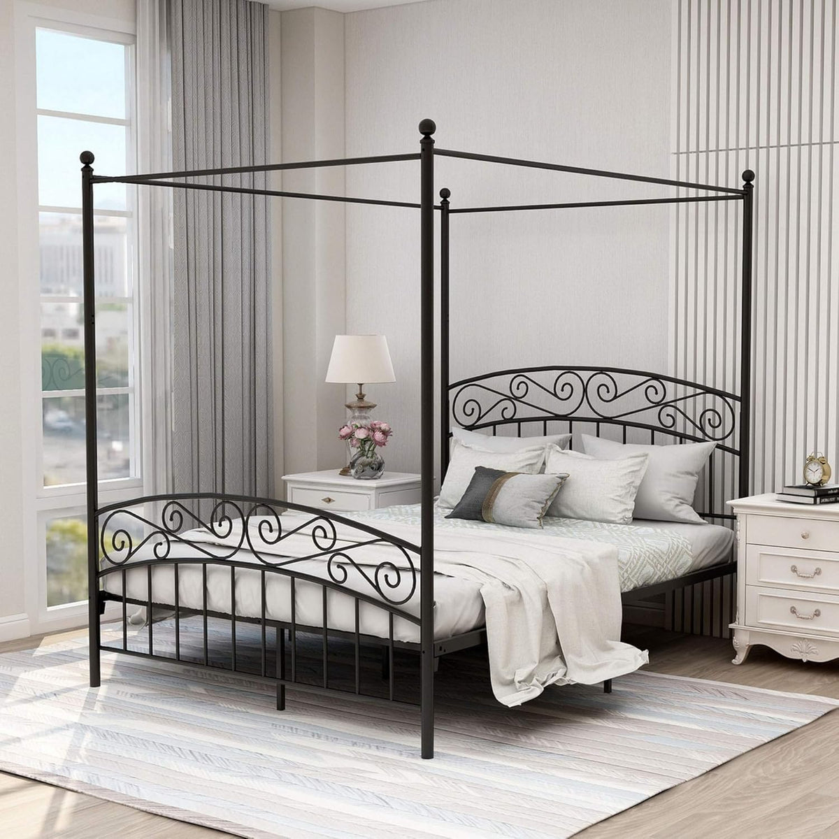 Black Queen Size Metal Canopy Bed E563
