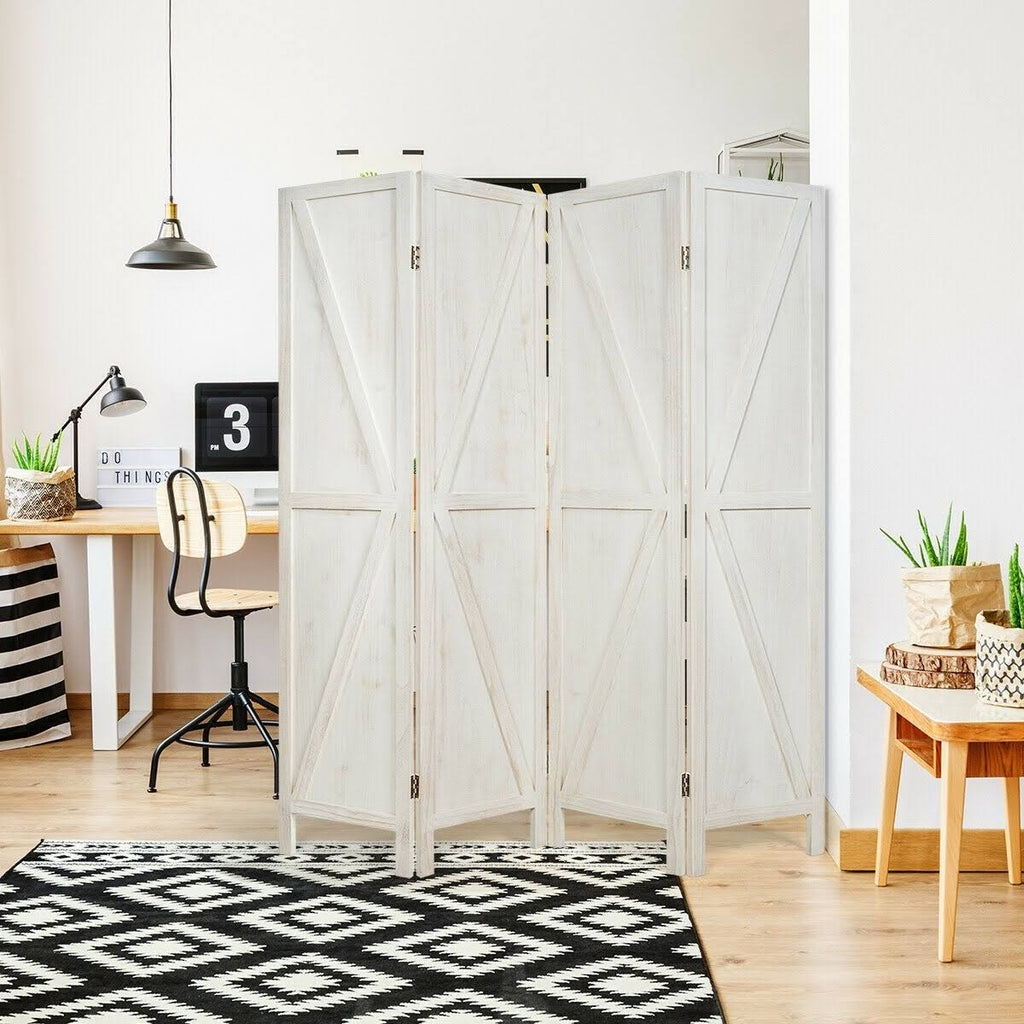 4 Panels Folding Wooden Room Divider White T669