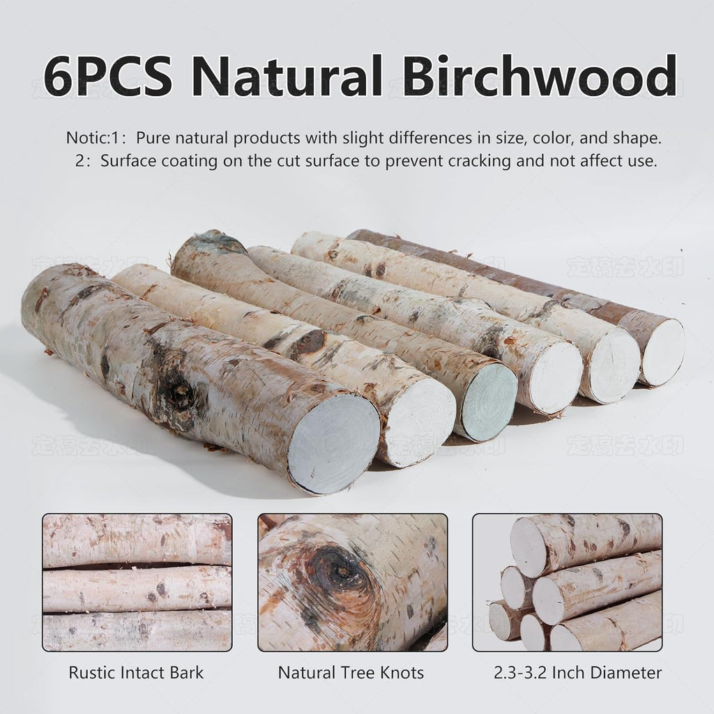 6 Pack Natural Birch Logs 2.3"-3.2" Dia. x 16.5" Length D176