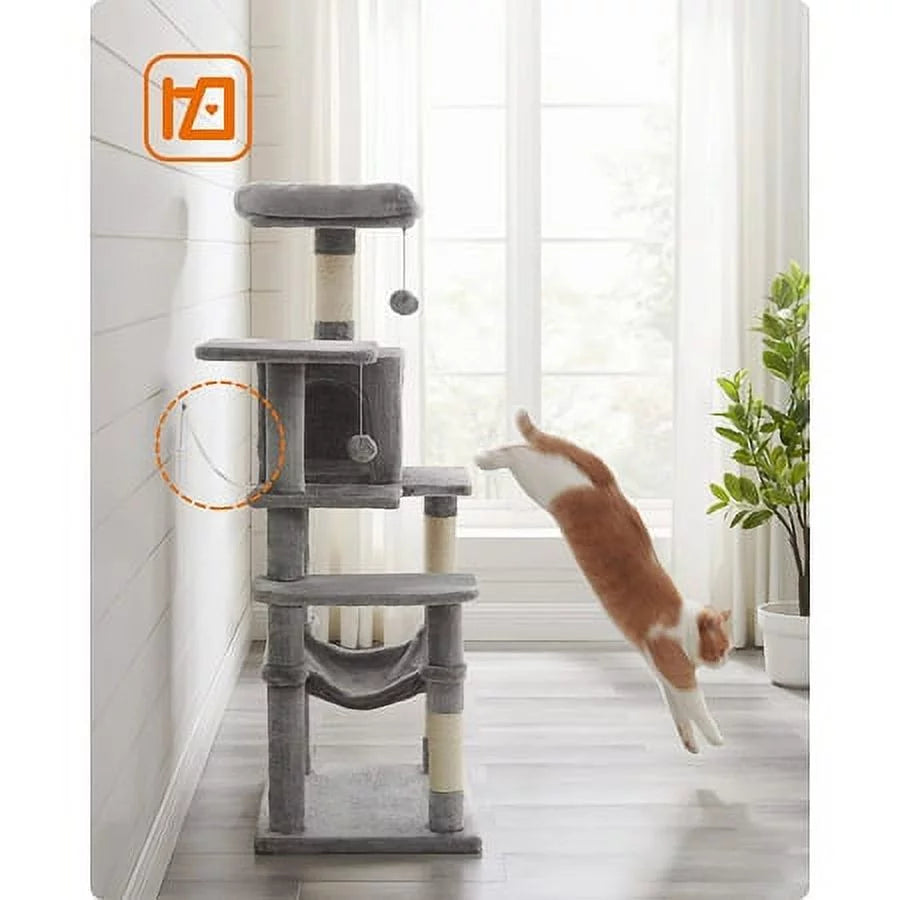 Light Gray Cat Tree with Scratching Posts Hammock A69456