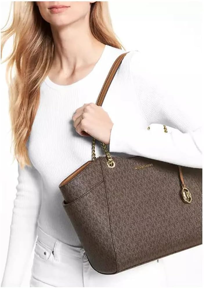 Brown Large Chain Shoulder Tote Y5376