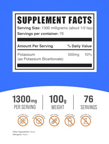 Potassium Bicarbonate Powder, 1300mg per Serving, 250g (8.8 oz) X83585