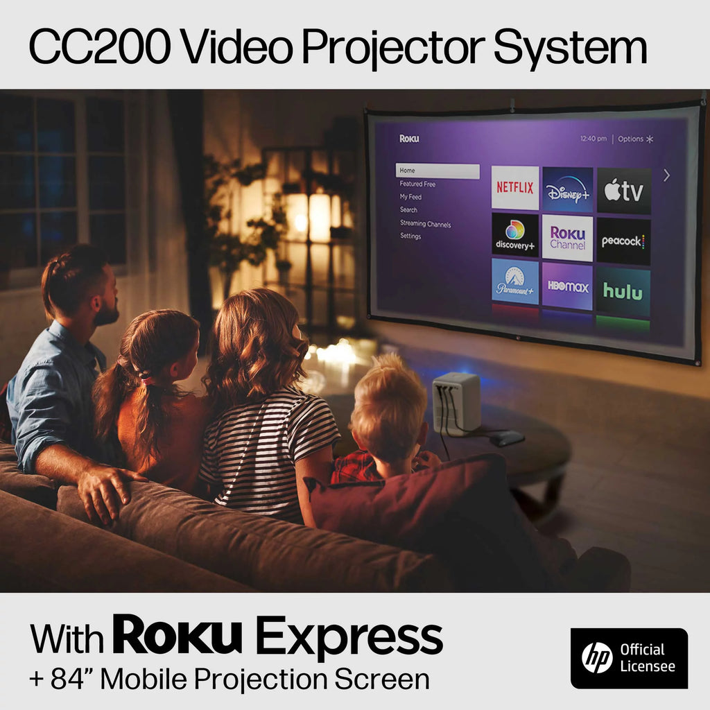 FHD LCD LED Projector with Streaming Player and 84 Projection Screen M801098