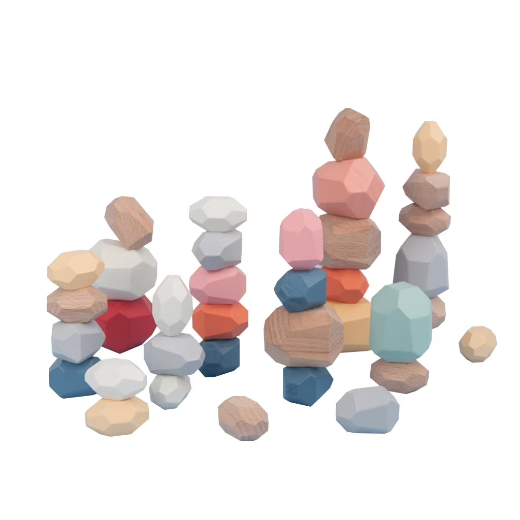 Wooden Stone Building Block Stacking Game Rainbow Toy 5PC I347649