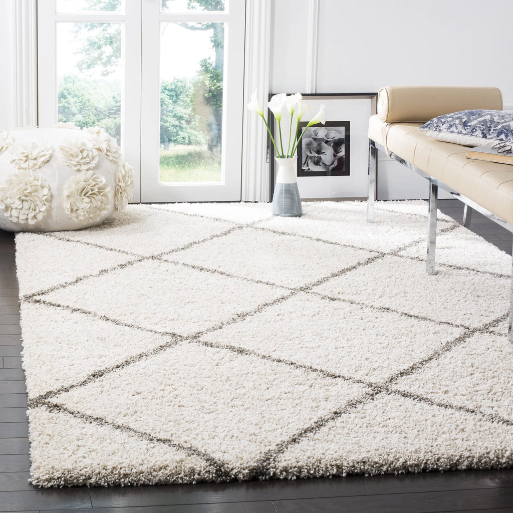 Ivory Grey Geometric Shag Area Rug 11' x 15' W47540