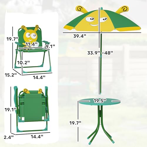 Kids Picnic Table and Chair Set with Foldable Chairs and Umbrella F59289