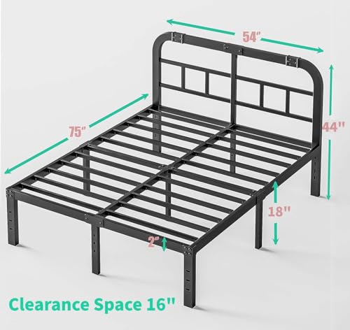 Full Size Black Metal Bed Frame with Headboard X929619