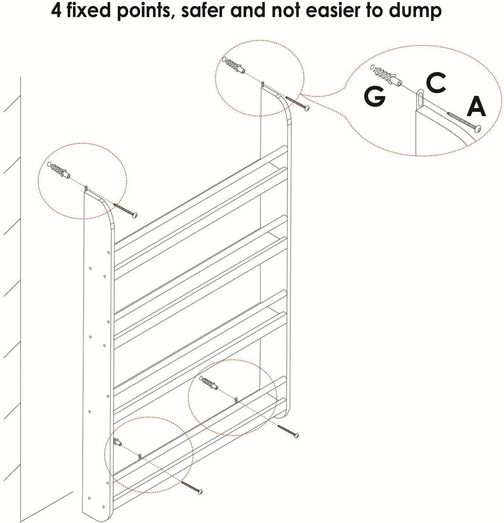 4-Tier White Wall Mounted Bookshelf Storage Rack Q9397