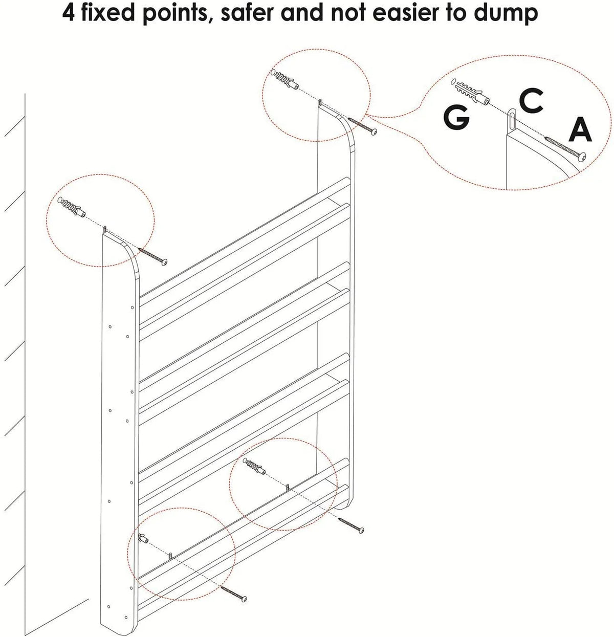 4-Tier White Wall Mounted Bookshelf Storage Rack Q9397