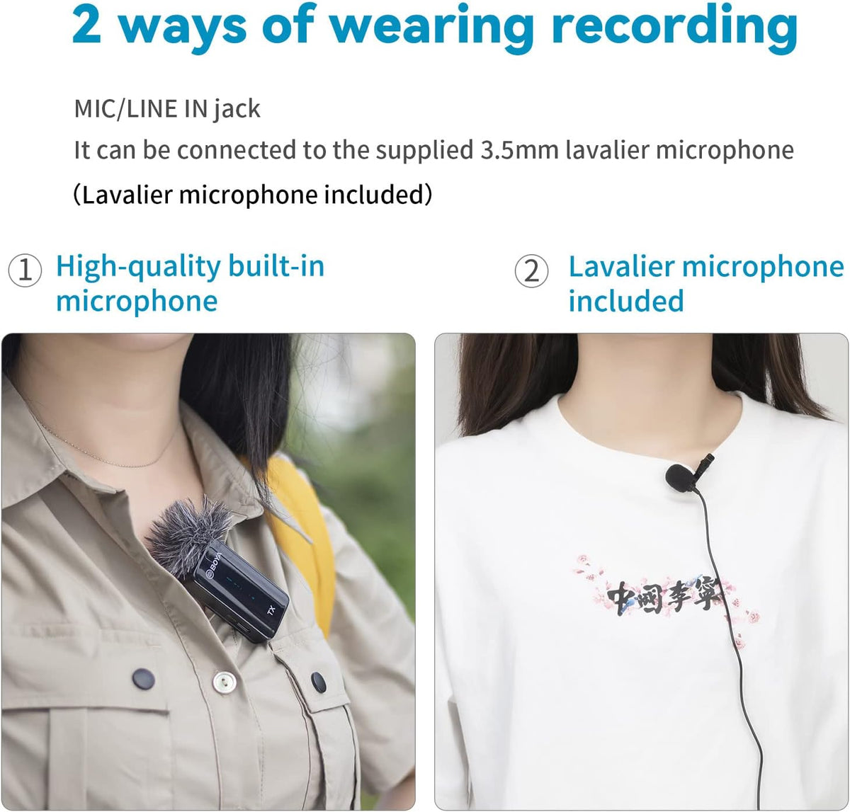 Wireless Lavalier Microphone for Camera DSLR Camcorder 2.4GHz Dual Channel Lapel Mic U235475