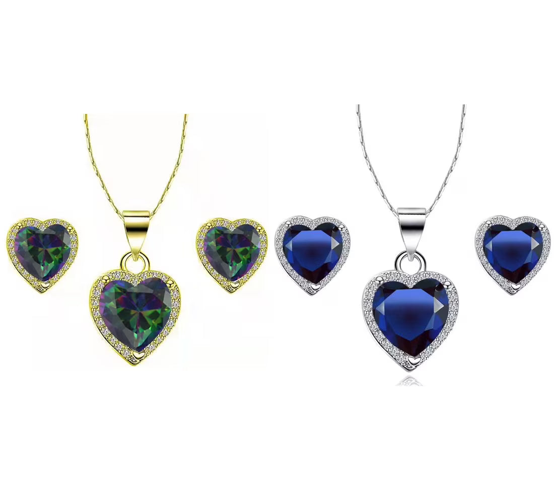 24k Yellow and White Gold Alexandrite and Blue Sapphire Necklace Set 18 inch O905444