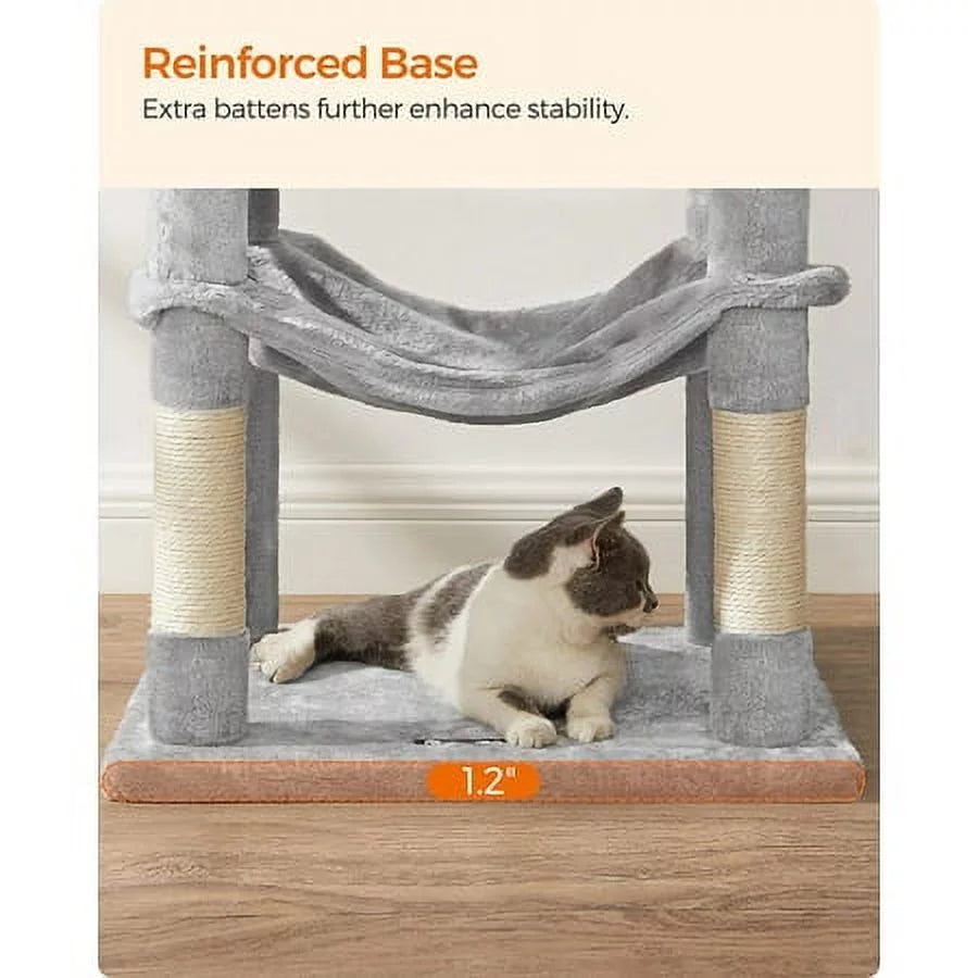 Light Gray Cat Tree with Scratching Posts Hammock A69456