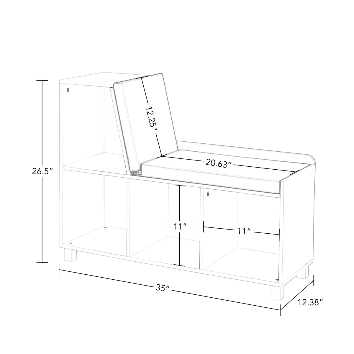 Gray Kids Storage Bench with Cubbies and 2pc Bin G211