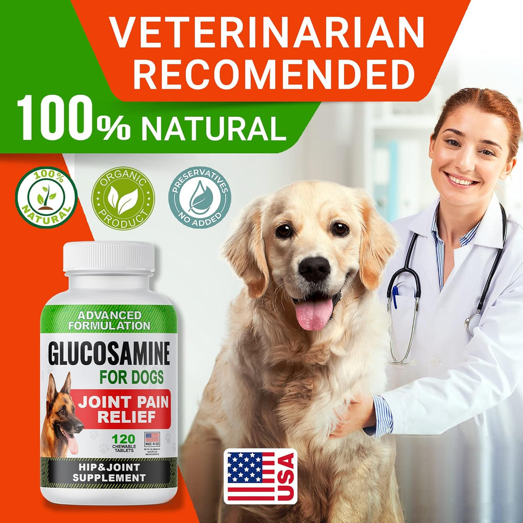Glucosamine Tablets for Dogs - Joint Supplement w/Omega-3 Fish Oil - Chondroitin, MSM - 120 Ct F5662
