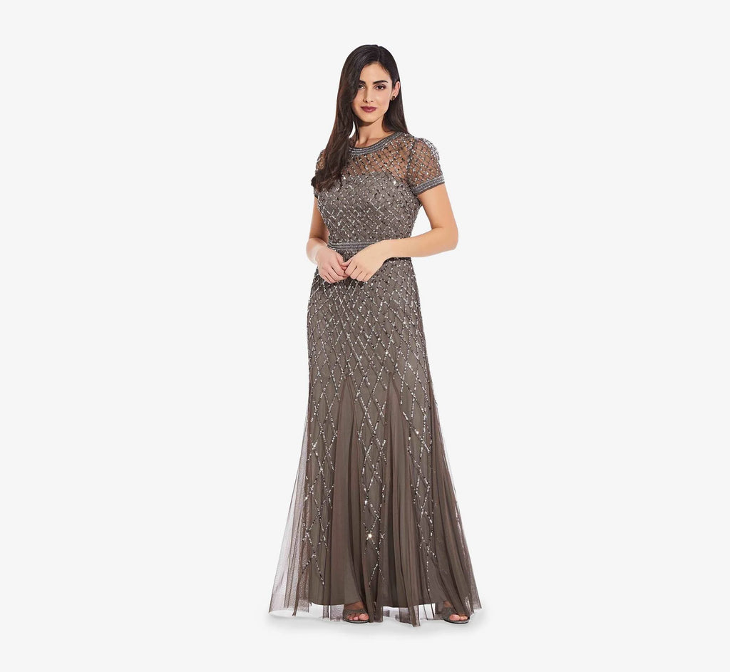 Cap Sleeve Beaded Gown N40903
