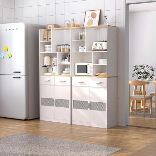 White 72'' Tall Kitchen Pantry Cabinet with Microwave Stand A48270