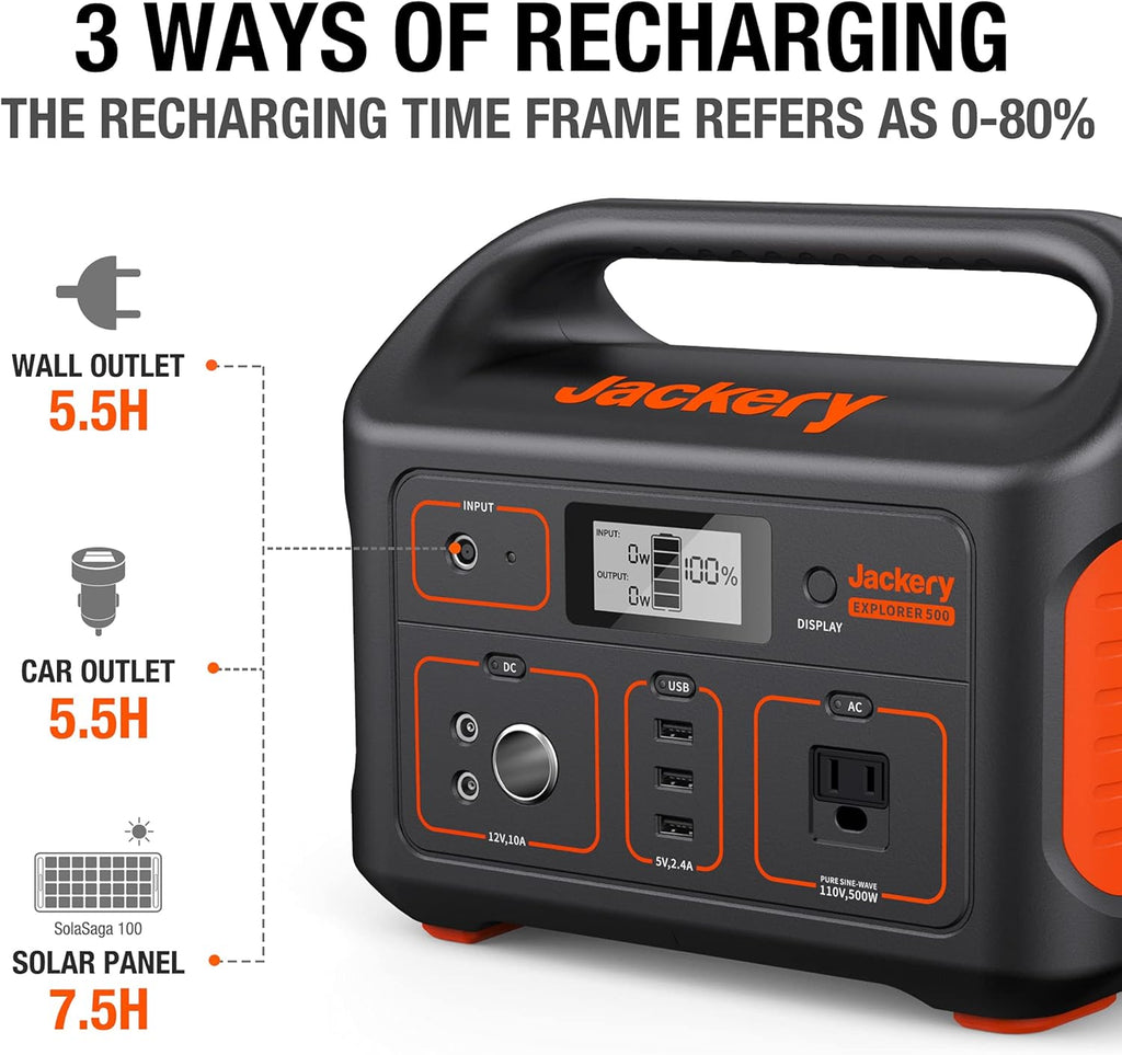 Portable Power Station 518Wh Solar Generator with 110V/500W AC Outlet K77748