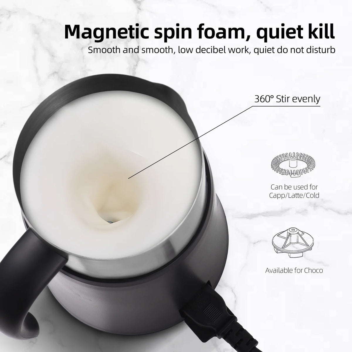5 in 1 Electric Milk Frother - 24oz/700ml Hot and Cold Foam Maker and Milk Warmer 500W Non-Slip Coffee Frother P4745