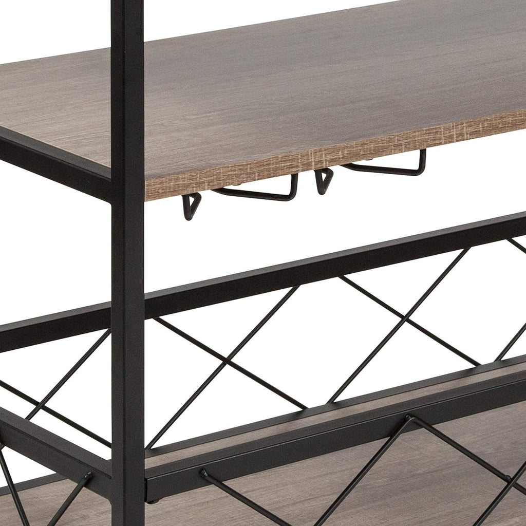Light Oak Wood Kitchen Bar Cart with Storage Rack and Shelf A31428