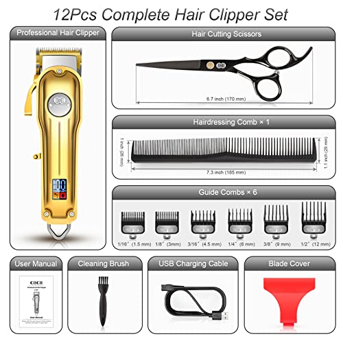 Hair Clippers, 12Pcs Cordless Rechargeable LCD Display Hair Beard Trimming Kit U42630