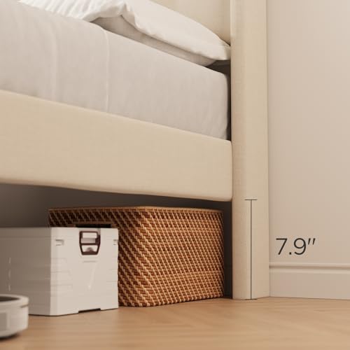 Beige Queen Size Upholstered Bed Frame with Headboard W50283