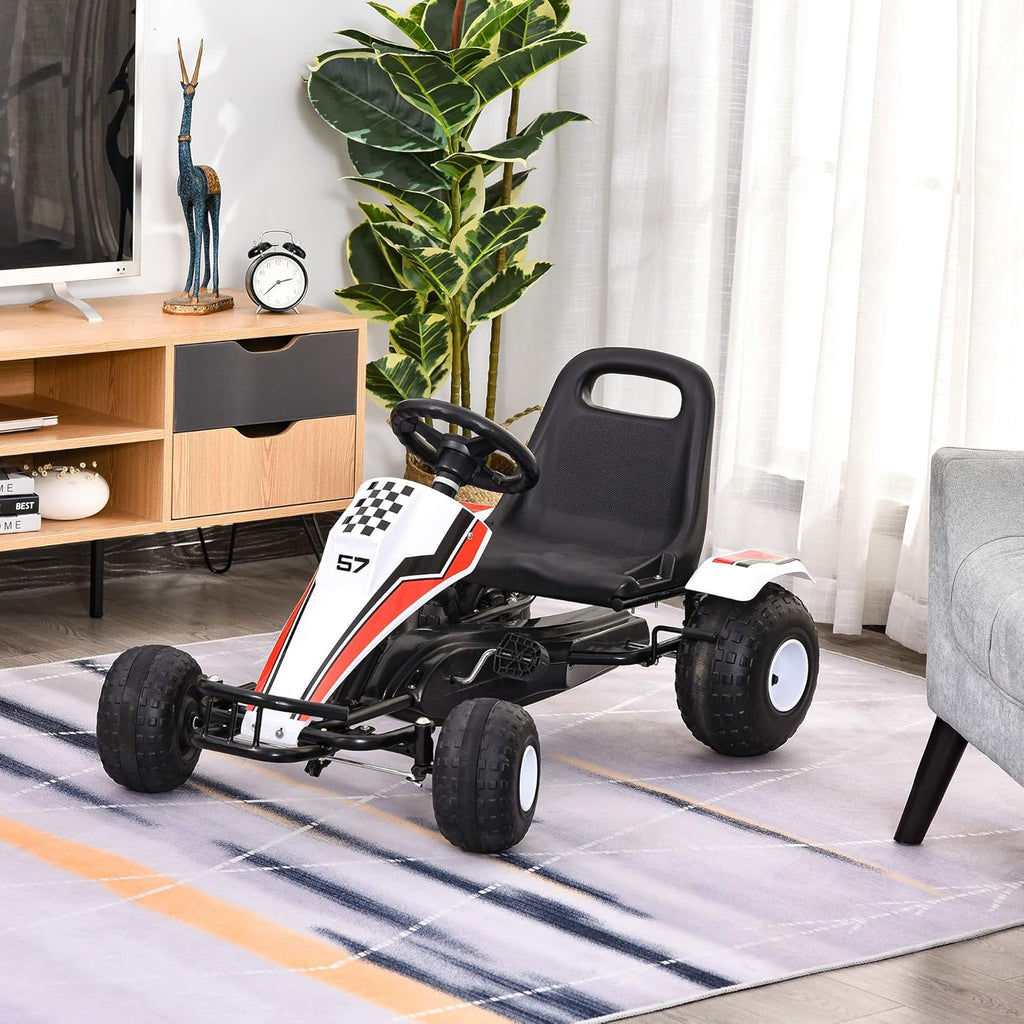 Pedal Go Kart Ride on Car with Adjustable Seat, Plastic Wheels, Handbrake and Shift Lever, Black Q246