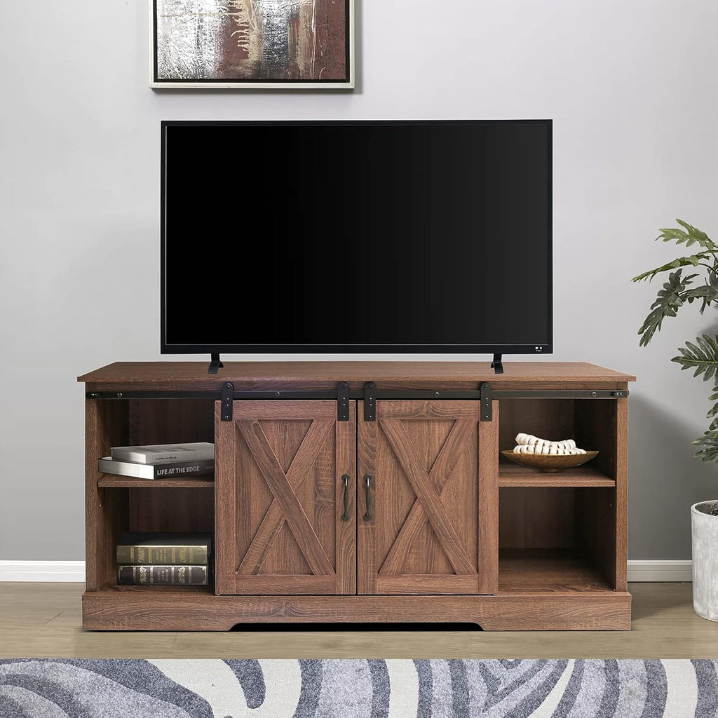 Farmhouse TV Stand for 65 inch TV with Sliding Barn Doors S838