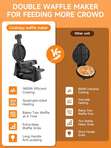 Black 1400W Double Belgian Waffle Iron Nonstick X782