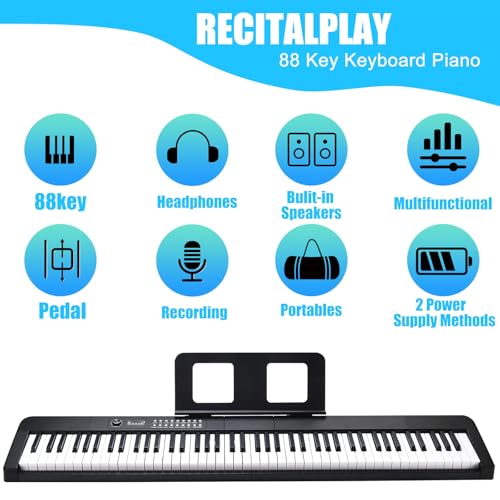 88 Key Semi Weighted Digital Piano with Music Stand, Sustain Pedal, Bluetooth, Carrying Case, Headphones Q164689