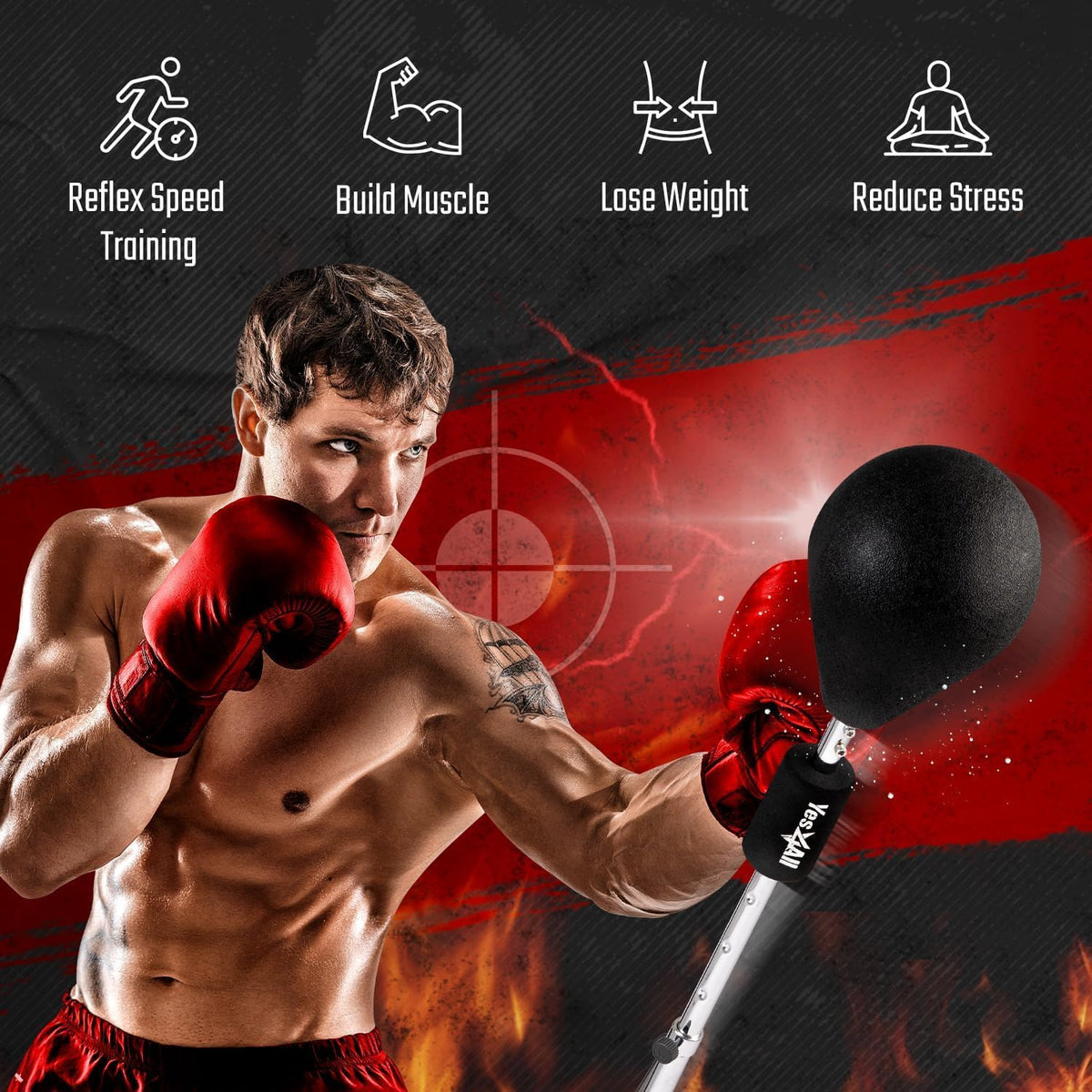 Punching Bag with Stand, Adjustable Height, PU Leather Speed Reflex Ball F507