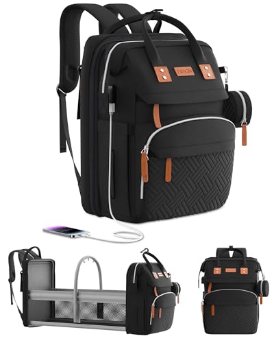 Black Large Diaper Bag Backpack with Changing Station S31021