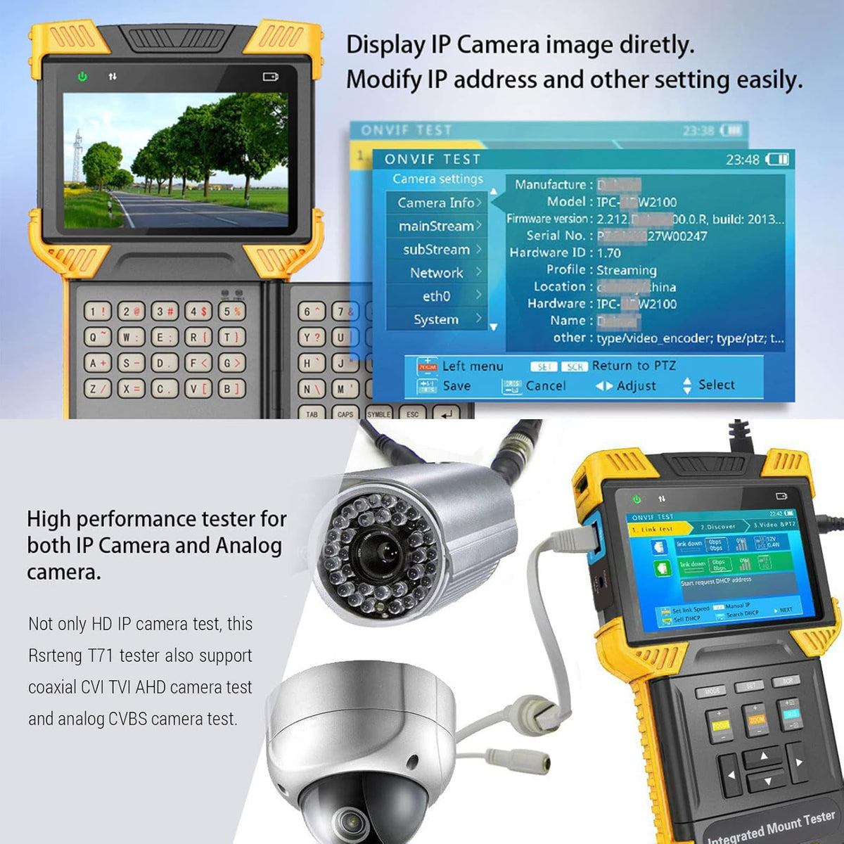 IP Camera Tester 8MP CVI TVI 5MP AHD CVBS 4 inch TFT Screen J4543