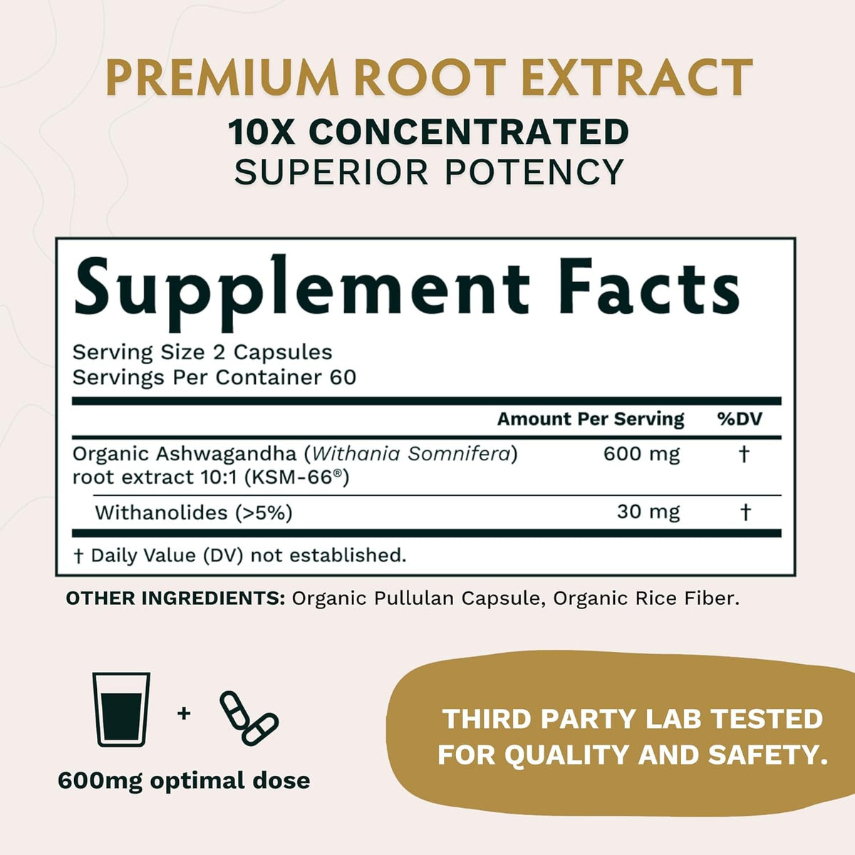 Ashwagandha Organic Root Powder Extract Supplement 600mg 120 Capsules V8652